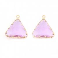 Brass Jewelry Pendants, Glass, with Brass, Triangle, DIY, pink, 22*20*7mm, Hole:Approx 1mm, Sold By PC