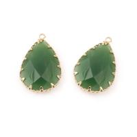 Brass Jewelry Pendants Glass with Brass Teardrop DIY green 28*19*6mm Approx 1mm Sold By PC