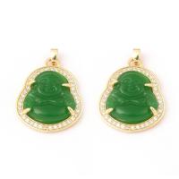 Brass Jewelry Pendants Glass with Brass Buddha DIY green 28*18*10mm Approx 1mm Sold By PC