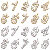 Cubic Zirconia Micro Pave Brass Pendant, Number, gold color plated, different styles for choice & micro pave cubic zirconia, 5x10mm,5.2x10mm, 10PCs/Lot, Sold By Lot