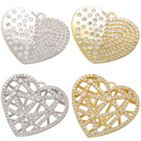 Cubic Zirconia Micro Pave Brass Pendant, Heart, plated, different styles for choice & micro pave cubic zirconia, more colors for choice, 24.50x20mm, Hole:Approx 1.2mm, 5PCs/Lot, Sold By Lot