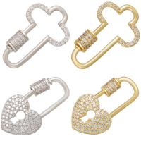 Brass Carabiner Key Ring, plated, different styles for choice & micro pave cubic zirconia, more colors for choice, 19x30mm, 5PCs/Lot, Sold By Lot