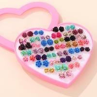 Resin Stud Earring Set with Plastic Box Heart for woman pink Sold By Set