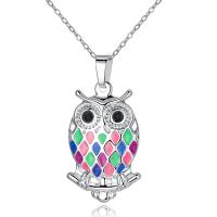 Stainless Steel Necklace with enamel Owl plated fashion jewelry & for woman silver color 450+50*41*21mm Sold By Strand