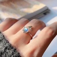 Natural Gemstone Finger Ring Moonstone Donut plated fashion jewelry silver color 6mm Sold By PC