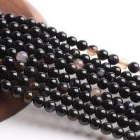 Natürliche schwarze Achat Perlen, Schwarzer Achat, rund, poliert, DIY & verschiedene Größen vorhanden, schwarz, verkauft per 38 cm Strang