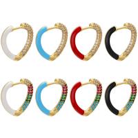 Brass Huggie Hoop Earring Heart gold color plated micro pave cubic zirconia & for woman & enamel Sold By Lot