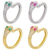 Cubic Zircon Brass Finger Ring, Snake, plated, Adjustable & Unisex & micro pave cubic zirconia, more colors for choice, 22.50x16mm, 10PCs/Lot, Sold By Lot