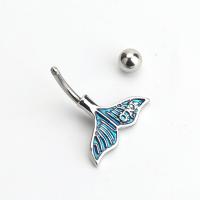 Stainless Steel Belly Ring, Mermaid tail, gold color plated, enamel, blue, 20x22mm, 10PCs/Lot, Sold By Lot