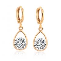 Huggie Hoop Drop Earring Brass with Cubic Zirconia gold color plated for woman nickel lead & cadmium free Sold By Pair