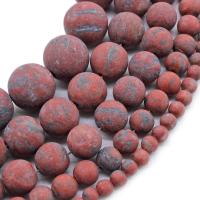 Natural Sesame Jasper Beads Round DIY & frosted red Sold By Strand