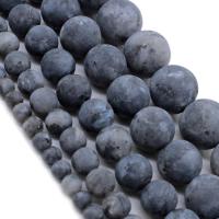 Labradorit Perlen, rund, DIY & verschiedene Größen vorhanden & satiniert, schwarz, verkauft von Strang