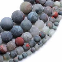 Afrikanischer Blutstein Perle, rund, DIY & verschiedene Größen vorhanden & satiniert, gemischte Farben, verkauft von Strang