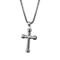 Titanstahl Halskette, mit Zinklegierung Anhänger, Kreuz, unisex & Kastenkette, verkauft per ca. 27.5 ZollInch Strang