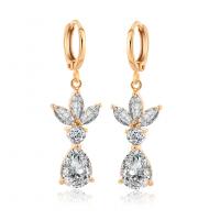 Huggie Hoop Drop Earring Brass gold color plated micro pave cubic zirconia & for woman nickel lead & cadmium free Sold By Pair