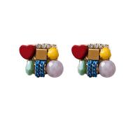 Tibetan Style Stud Earring, with 925 Sterling Silver, gold color plated, for woman & with rhinestone, multi-colored, nickel, lead & cadmium free, 13x13mm, Sold By Pair