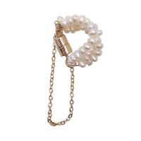 Moderne Ohr Manschette, Zinklegierung, mit Kunststoff Perlen, goldfarben plattiert, für Frau, weiß, frei von Nickel, Blei & Kadmium, 42x42mm, verkauft von PC