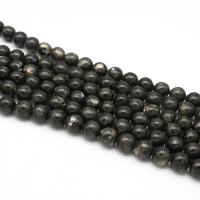 Labradorit Perlen, rund, poliert, DIY, schwarz, verkauft per 38 cm Strang