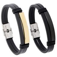 PU Leather Cord Bracelets with Stainless Steel plated fashion jewelry & for man Sold By Strand