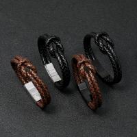 PU Leather Cord Bracelets, with Stainless Steel, plated, fashion jewelry & for man, more colors for choice, 225mm, Sold By Strand