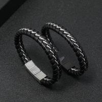 PU Leather Cord Bracelets with Stainless Steel plated fashion jewelry & for man longuff1a20.5-22.5CM widthuff1a1.2CM Sold By Strand