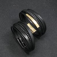 PU Leather Cord Bracelets with Stainless Steel plated fashion jewelry & for man 20.5-22.5CM Sold By Strand