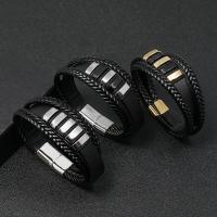 PU Leather Cord Bracelets with Stainless Steel plated fashion jewelry & for man 20.5-22.5CM Sold By Strand