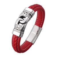Men Bracelet Microfiber PU with Stainless Steel fashion jewelry red Sold By Strand
