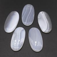 White Agate Pendant, Ellipse, polished, DIY, white, 42x21mm, 5PCs/Bag, Sold By Bag