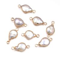 Brass Jewelry Connector, Freshwater Pearl, with Brass, irregular, gold color plated, DIY & 1/1 loop, white, 9x18-10x20mm, Sold By PC