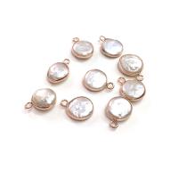 Freshwater Pearl Pendants, with Brass, gold color plated, DIY, white, 13x8mm, Sold By PC