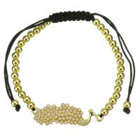 Bracelet cubique en laiton zircon pavent, avec cordon de polyester, paon, Placage de couleur d'or, Réglable & pavé de micro zircon & pour femme, 35x12mm,4mm, Vendu par Environ 6-11 pouce brin