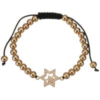 Cubic Zirconia Micro Pave Brass Bracelet, with Polyester Cord, Hexagram, gold color plated, Adjustable & micro pave cubic zirconia & for woman & hollow, 23x15mm,6mm, Sold Per Approx 7-11 Inch Strand