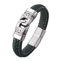 Мужской браслет, Микрофибра PU, с нержавеющая сталь, ювелирные изделия моды, зеленый, продается Strand