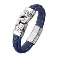 Men Bracelet Microfiber PU with Stainless Steel fashion jewelry blue Sold By Strand