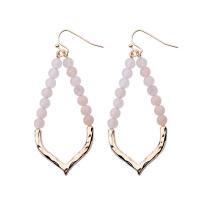 Gemstone Earrings, liga de zinco, with Pedra natural, joias de moda, rosa, 2Pairs/Bag, vendido por Bag