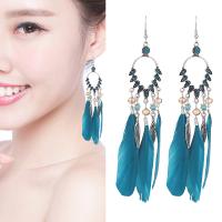 Fashion Feather Earring, Tibetan Style, with Feather, vintage & fashion jewelry, more colors for choice, 2PCs/Bag, Sold By Bag