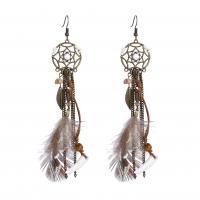 Zinc Alloy Dream Catcher Earring with Feather vintage & fashion jewelry coffee color Sold By Pair