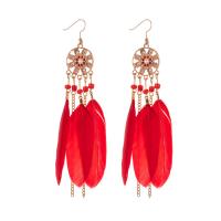 Fashion Feather Earring, Tibetan Style, with Feather, vintage & fashion jewelry, more colors for choice,  8cm, 2PCs/Bag, Sold By Bag