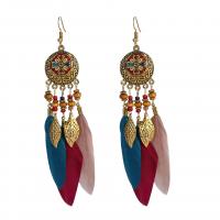 Fashion Feather Earring, Tibetan Style, with Feather, vintage & fashion jewelry, more colors for choice, 2PCs/Bag, Sold By Bag