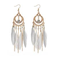 Fashion Feather Earring, Tibetan Style, with Feather, vintage & fashion jewelry, more colors for choice,  12x4cm, 2PCs/Bag, Sold By Bag