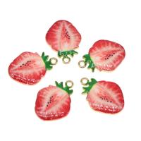 Tibetan Style Enamel Pendants, with enamel, Strawberry, plated, DIY, red, 25*18*2mm, Hole:Approx 2mm, 100PCs/Bag, Sold By Bag