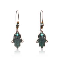 Tibetan Style Drop Earrings, Hamsa, antique brass color plated, vintage & Bohemian style & for woman, nickel, lead & cadmium free, 22x67mm, Sold By Pair