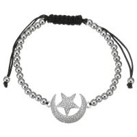 Cubic Zirconia Micro Pave Brass Bracelet, with Polyester Cord, Moon and Star, silver color plated, Adjustable & micro pave cubic zirconia & for woman, 25x16mm,4mm, Sold Per Approx 6-11 Inch Strand