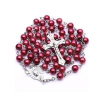 Rosary Necklace, Glass, Cross, plated, fashion jewelry & Unisex, 6cm,3.8*2.2CM,13cm,50cm, 10PCs/Bag, Sold By Bag