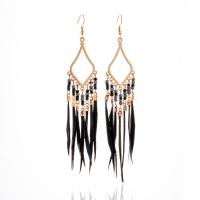 Fashion Feather Earring, Tibetan Style, with Feather, vintage & fashion jewelry, more colors for choice,  12cm, 2PCs/Bag, Sold By Bag