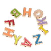 Tibetan Style Alphabet Beads, with enamel, Alphabet Letter, plated, different color and pattern for choice & DIY, more colors for choice, 10*9*3mm, Hole:Approx 1mm, 100PCs/Bag, Sold By Bag