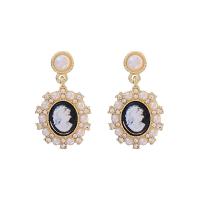 925 Sterling Silver Drop &  Dangle Earrings, Round, plated, fashion jewelry & micro pave cubic zirconia & for woman, golden, 31*16mm, Hole:Approx 2mm, Sold By Pair