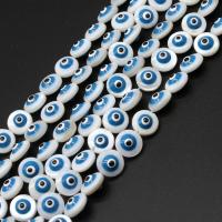 Perles de bijoux mode Evil Eye, coquille, Rond, DIY, bleu, 8*8*5mm, Vendu par brin