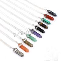 Natural Gemstone Necklace, with iron chain & Velveteen, pendulum, silver color plated, different materials for choice & Unisex & oval chain, 13x35mm, Sold Per Approx 18 Inch Strand